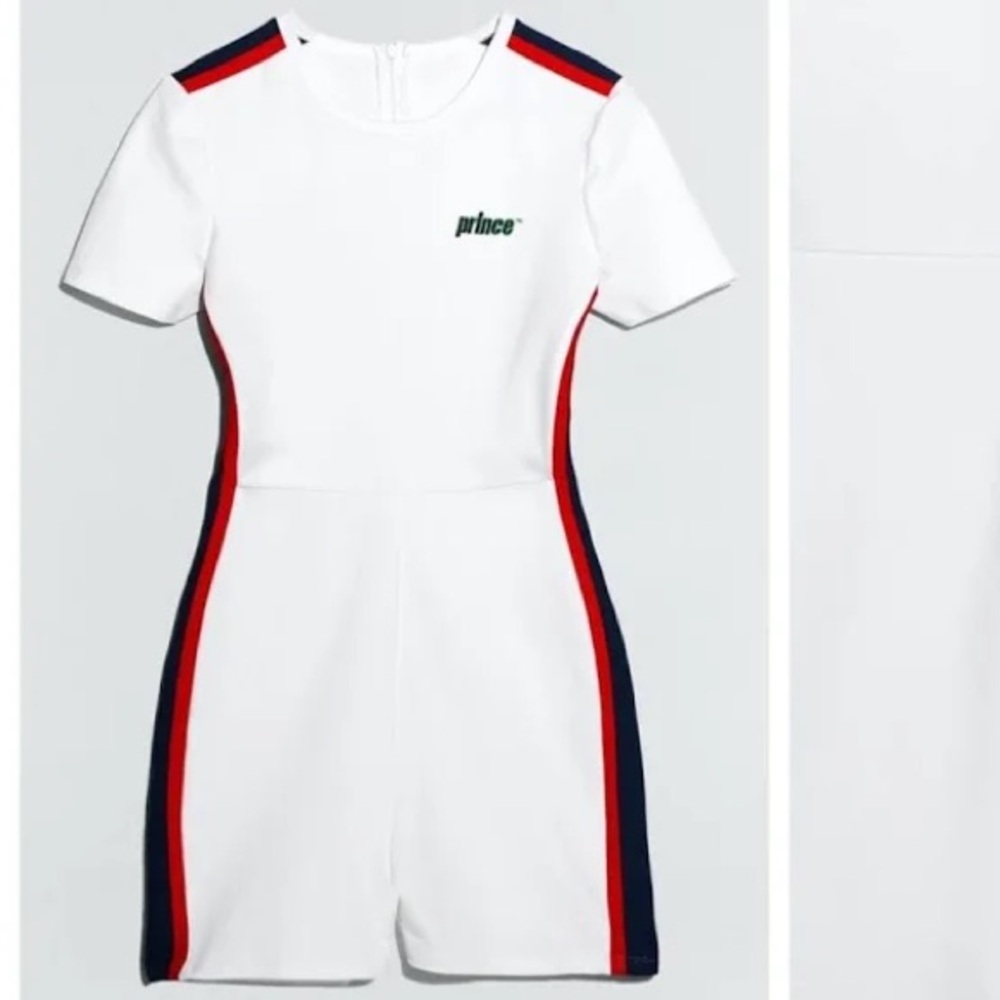 Zara x Prince White Romper with Blue and Red Stripes